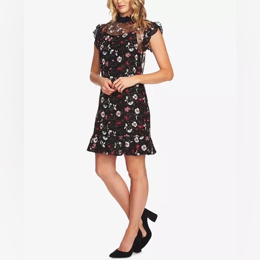 Cece’s Embroidered Sheer Mesh Sheath Dress